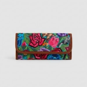 NWT floral Altiplano Nu-buck Leather huipile Embroidered Wallet